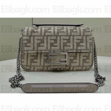 Fendi Medium Baguette Chain Midi FF tapestry fabric bag Gray