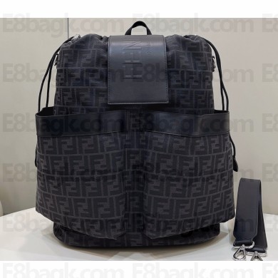 Fendi Drawstring backpack Bag FF jacquard fabric Black