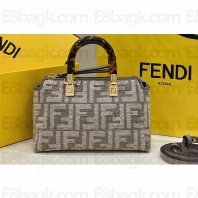 Fendi By The Way Mini Boston bag FF tapestry fabric Gray