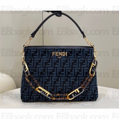 Fendi O’Lock Zipper Shoulder Bag FF tapestry fabric Blue