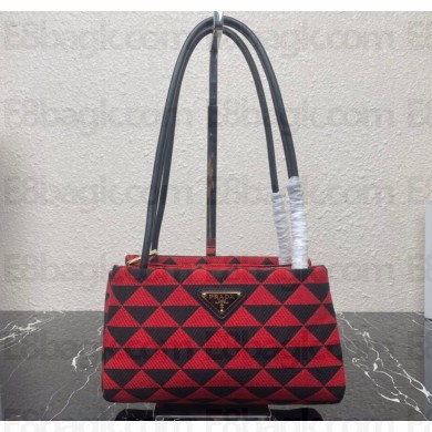 Prada Symbole Small embroidered fabric bag 1BA368 Black/Red 2022
