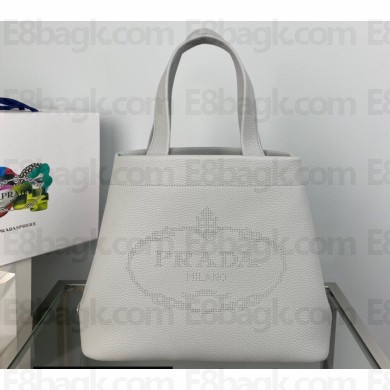 Prada perforated logo Medium leather tote Bag 1BG384 Gray 2022