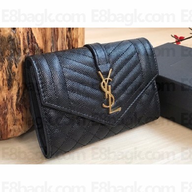 Saint Laurent small envelope wallet in mix Leather 651026 Black/Gold