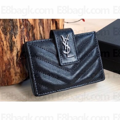 Saint Laurent cassandre Card Holder Wallet 607907 Black/Silver