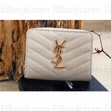 Saint Laurent cassandre Compact Bi-fold Wallet 403723 Beige