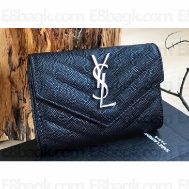 Saint Laurent cassandre small envelope wallet 414404 Black/Silver