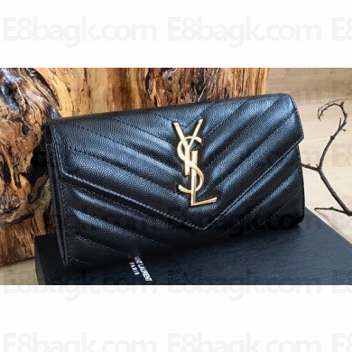 Saint Laurent cassandre large flap wallet 372264 Black/Gold