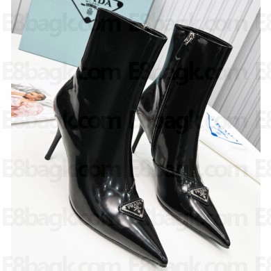 Prada Heel 8.5cm leather iconic triangle logo ankle Boots Brushed Black