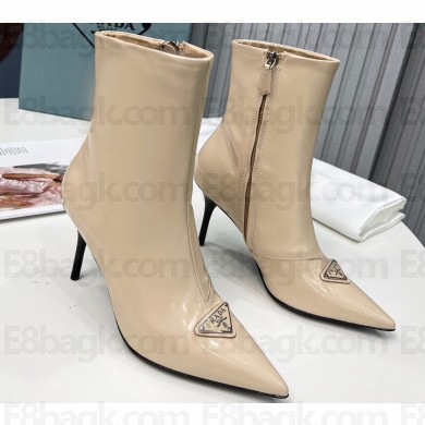 Prada Heel 8.5cm leather iconic triangle logo ankle Boots Brushed Beige