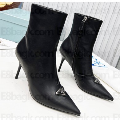 Prada Heel 8.5cm leather iconic triangle logo ankle Boots Black