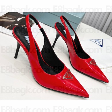 Prada Heel 8.5cm leather iconic triangle logo slingback pumps Brushed Red