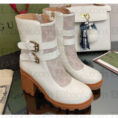 Gucci Heel 9cm Platform 2cm GG ankle boots with buckles 701100 White 2022