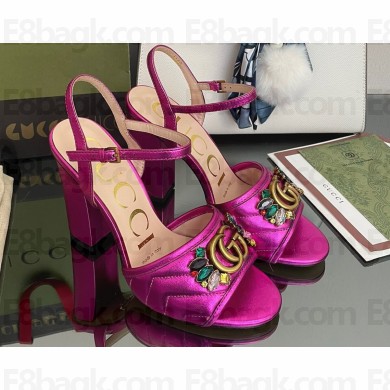 Gucci Heel 10.5cm Sandals with Crystals and Double G Metallic Fuchsia 2022