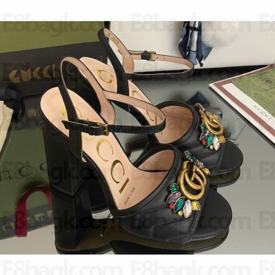 Gucci Heel 10.5cm Sandals with Crystals and Double G Black 2022