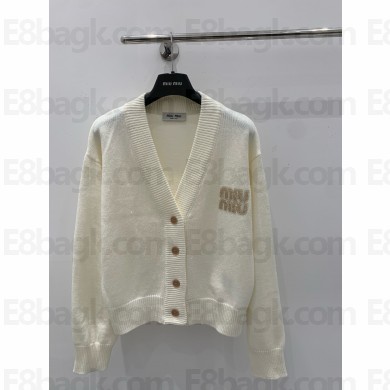MIU MIU WHITE Cashmere and silk knit cardigan MMF702 2025