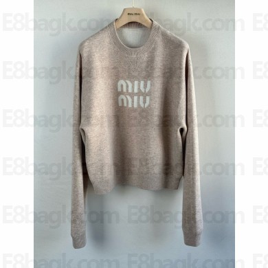 MIU MIU beige Double cashmere sweater with logo MMLA36 2025