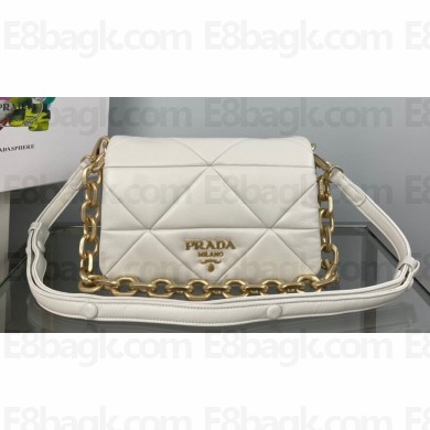 Prada System nappa leather patchwork shoulder bag 1BD328 White
