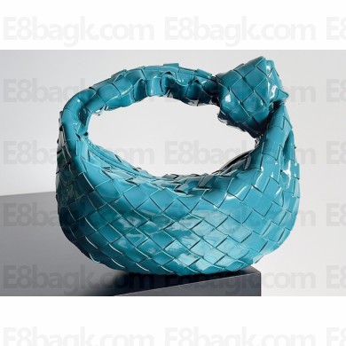 Bottega Veneta patent leather mini jodie top handle bag blue