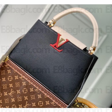Louis Vuitton Taurillon Leather Capucines MM Bag Black/Greige Doux/Scarlet