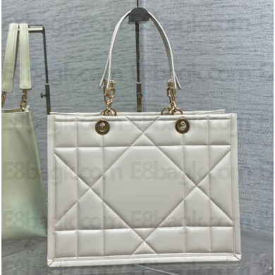 Dior Medium Essential Tote Bag in Archicannage Calfskin White 2022