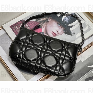 Dior Mini Caro Tulip Bag in Quilted Macrocannage Calfskin Black