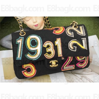 Chanel Crystal Letter Tweed Classic Flap Bag 2023