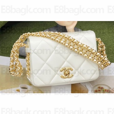 Chanel Lambskin Chain Mini Flap Bag White 2023