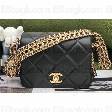 Chanel Lambskin Chain Mini Flap Bag Black 2023