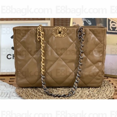 Chanel Shiny Lambskin CHANEL 19 Shopping Bag AS3660 Brown 2022