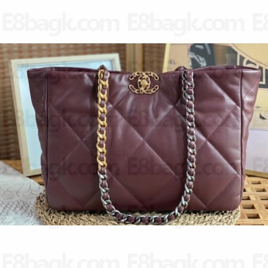Chanel Shiny Lambskin CHANEL 19 Shopping Bag AS3660 Burgundy 2022