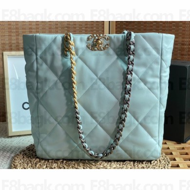 Chanel Shiny Lambskin CHANEL 19 Shopping Bag AS3519 Light Blue 2022