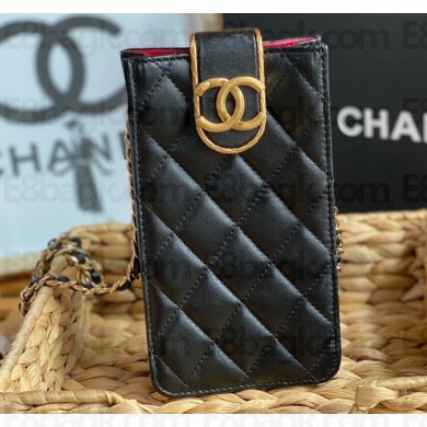 Chanel Lambskin Flap Phone Holder with Chain Bag AP2981 Black 2022
