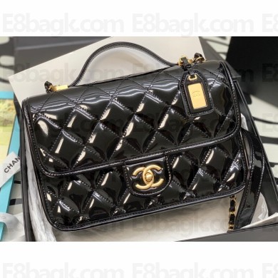 Chanel Small Flap Bag with Top Handle Bag AS3653 Patent Black 2022