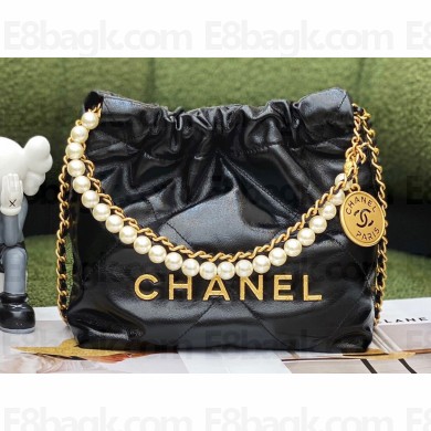 Chanel 22 Mini Bag with Pearl and Chain AS3259 Black 2023