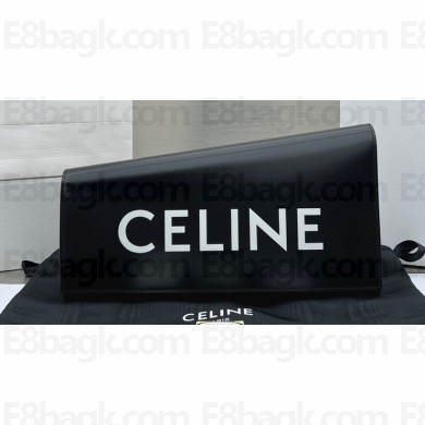 Celine Logo Print Clutch Bag in Leather Black 60678 2022