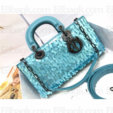 Dior Lady D-Joy Bag in Calfskin Embroidered with Sequins Blue