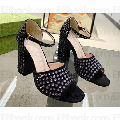 Gucci Heel 10cm Sandals Black with Crystals 04 2023
