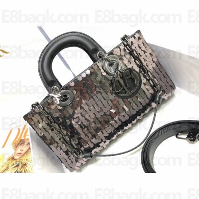 Dior Lady D-Joy Bag in Calfskin Embroidered with Sequins Black
