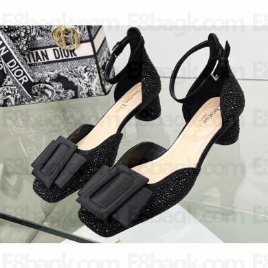 Dior Idylle Ballet Pumps in Grosgrain and Black Cotton Embroidered with Strass 2023