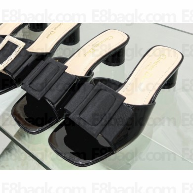 Dior Idylle Heel 3.5cm Slides in Grosgrain and Patent Calfskin Black 2023