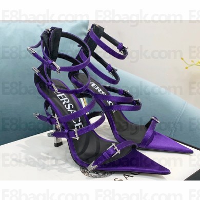 Versace Heel 11cm Buckle Straps Sandals Satin Purple 2022