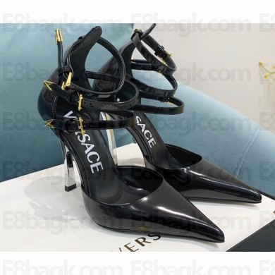 Versace Heel 11cm Buckle Straps Pin-Point Pumps Brushed Black 2022
