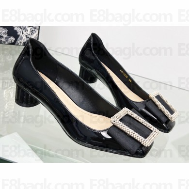 Dior Idylle Heel 3.5cm Ballet Pumps in White Resin Pearls and Patent Calfskin Black 2023