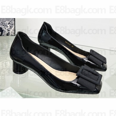 Dior Idylle Heel 3.5cm Ballet Pumps in Grosgrain and Patent Calfskin Black 2023