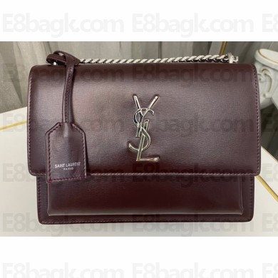 Saint Laurent sunset medium chain bag in smooth leather 442906 Burgundy/Silver