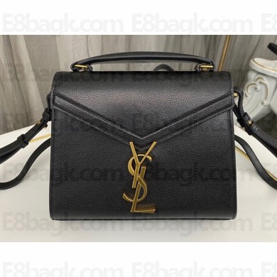Saint Laurent cassandra mini top handle bag in grain de poudre embossed leather 623930 Black