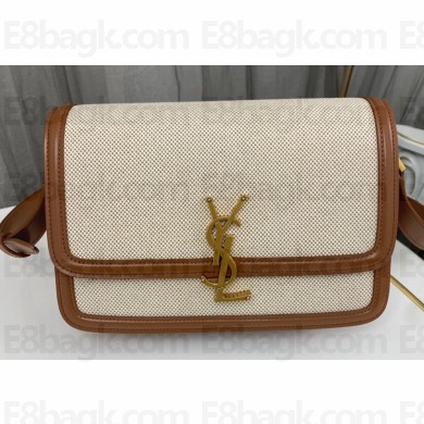 Saint Laurent solferino medium satchel bag in canvas and smooth leather 634305 Brown