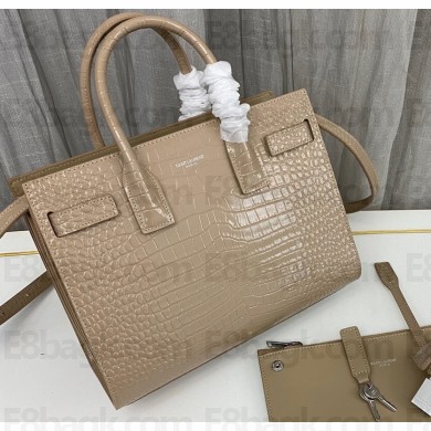 Saint Laurent Sac De Jour Baby Bag in embossed crocodile shiny leather 421863 Apricot