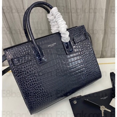Saint Laurent Sac De Jour Baby Bag in embossed crocodile shiny leather 421863 Blue