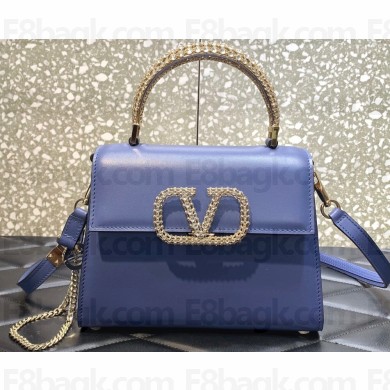 Valentino VSLING small calfskin Handbag Blue With jewel handle 2023